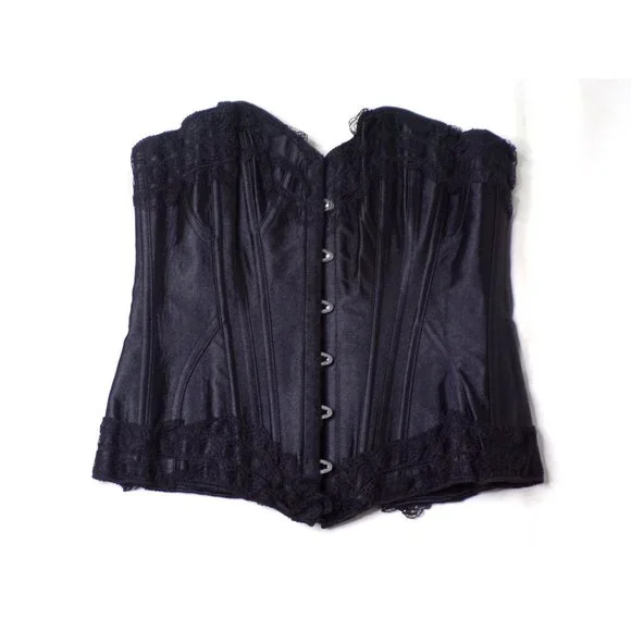 FELINA Corset Bustier Satin Lace Hook & Pin Black Large 6-8 NEW $78 - Picture 4 of 7